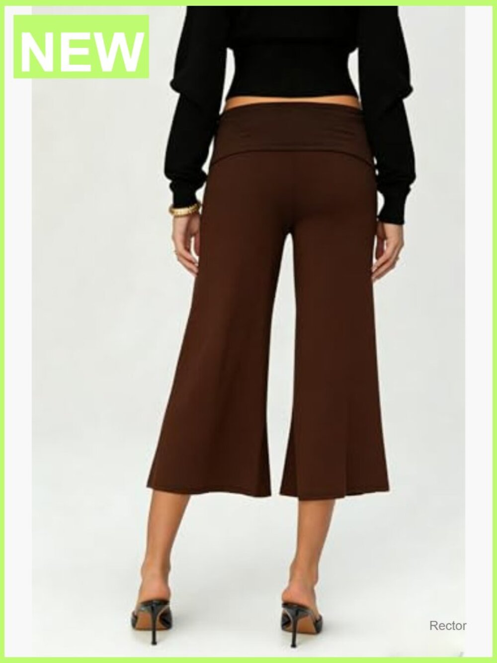 Low Rise Gaucho Flare Capri Yoga Pants Foldover Waist Cropped Trousers - Picture 3 of 5